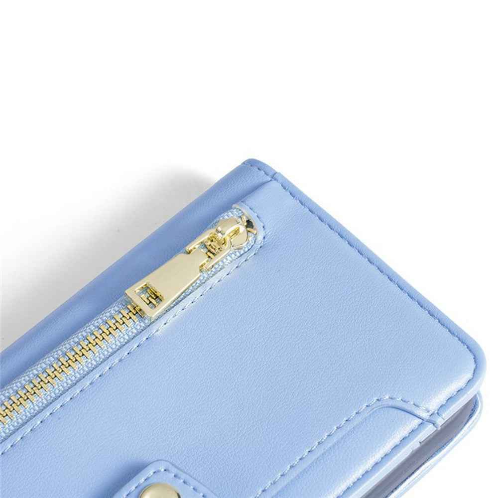 For Xiaomi 17 Pro Leather Case Zipper Pocket Wallet Phone Cover with 2 Straps - Blue