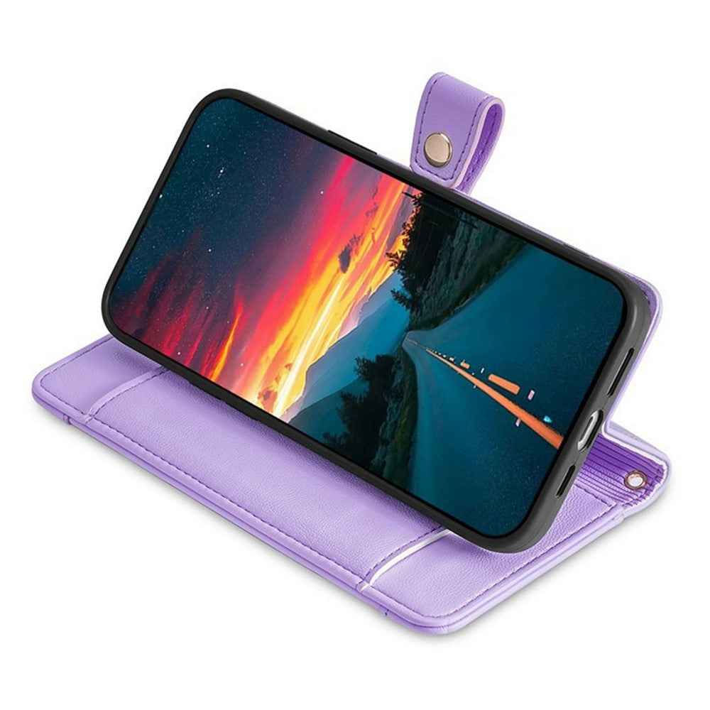 For Xiaomi 17 Pro Leather Case Zipper Pocket Wallet Phone Cover with 2 Straps - Purple