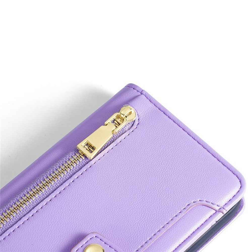 For Xiaomi 17 Pro Leather Case Zipper Pocket Wallet Phone Cover with 2 Straps - Purple