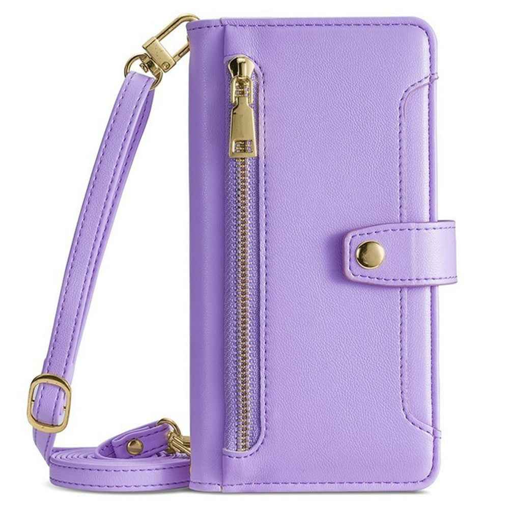 For Xiaomi 17 Pro Leather Case Zipper Pocket Wallet Phone Cover with 2 Straps - Purple