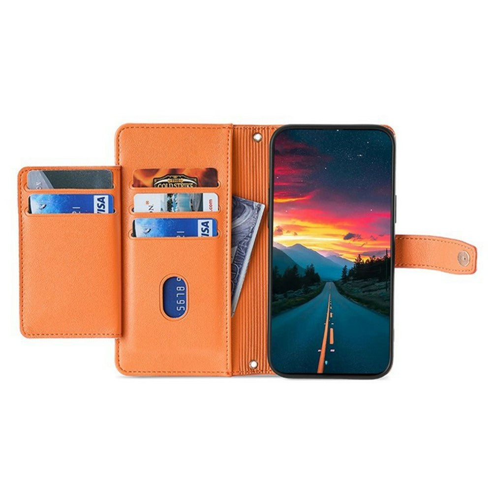 For Xiaomi 17 Pro Max Leather Case Zipper Pocket Wallet Phone Cover with 2 Straps - Orange