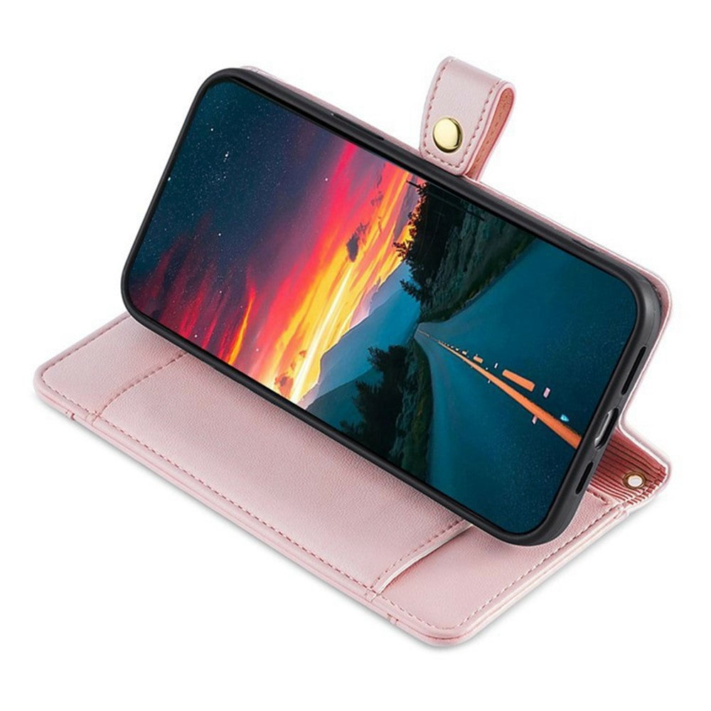 For Xiaomi 17 Pro Max Leather Case Zipper Pocket Wallet Phone Cover with 2 Straps - Pink