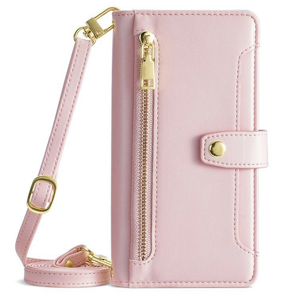 For Xiaomi 17 Pro Max Leather Case Zipper Pocket Wallet Phone Cover with 2 Straps - Pink