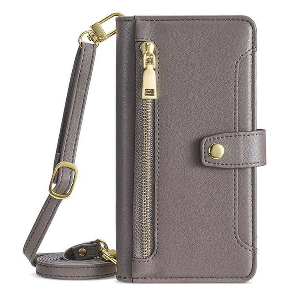 For Xiaomi 17 Pro Max Leather Case Zipper Pocket Wallet Phone Cover with 2 Straps - Grey