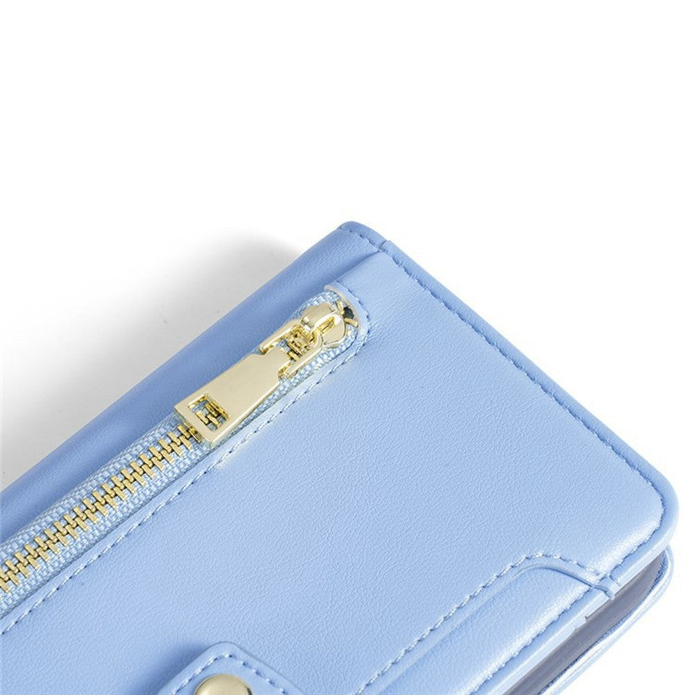 For Xiaomi 17 Pro Max Leather Case Zipper Pocket Wallet Phone Cover with 2 Straps - Blue