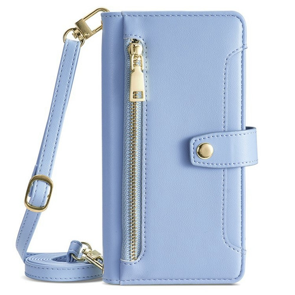 For Xiaomi 17 Pro Max Leather Case Zipper Pocket Wallet Phone Cover with 2 Straps - Blue
