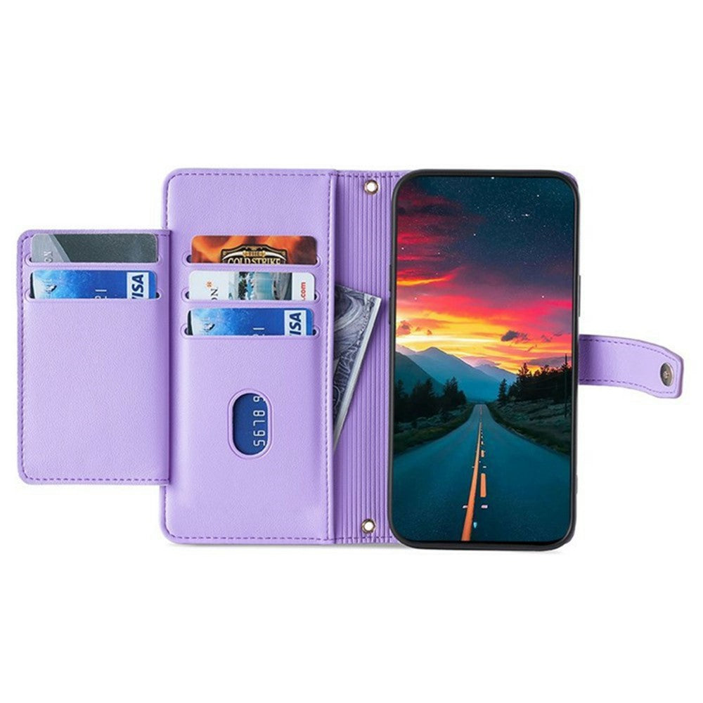 For Xiaomi 17 Pro Max Leather Case Zipper Pocket Wallet Phone Cover with 2 Straps - Purple