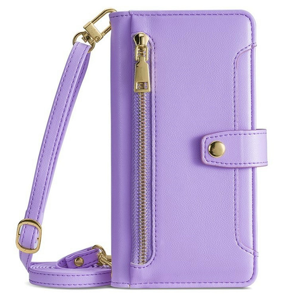 For Xiaomi 17 Pro Max Leather Case Zipper Pocket Wallet Phone Cover with 2 Straps - Purple