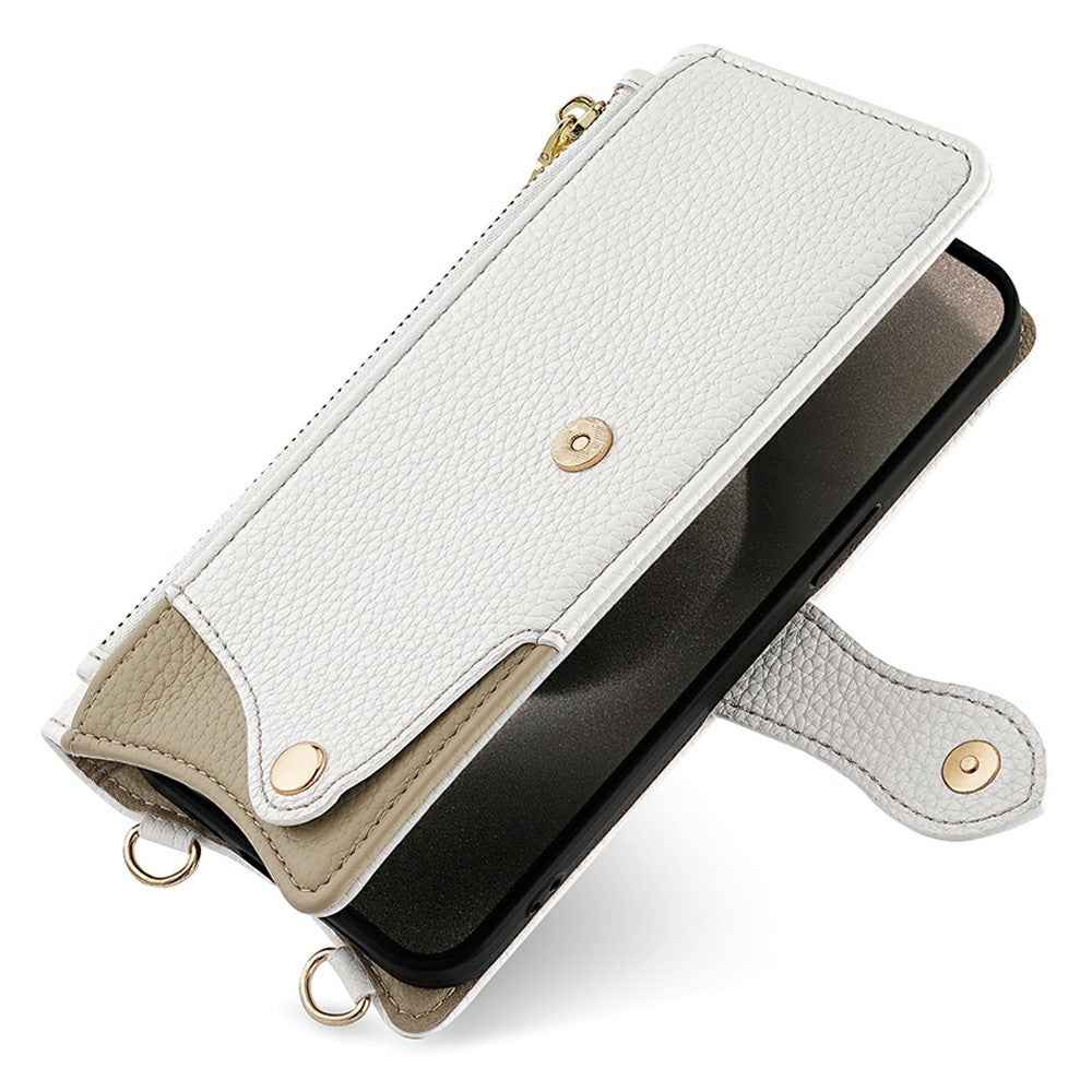 For Xiaomi 17 Pro Leather Case Wallet Stand Cover Irregular Tail Style with Chain Strap - White