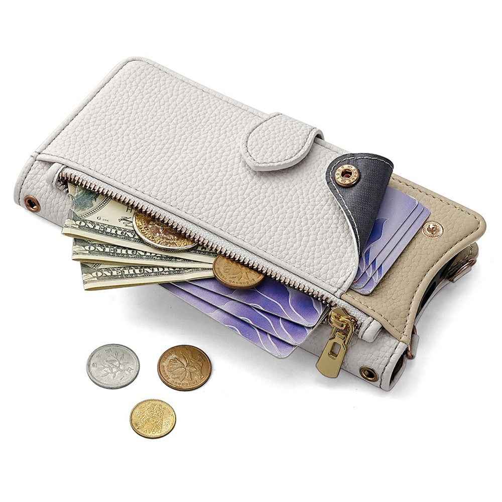 For Xiaomi 17 Pro Leather Case Wallet Stand Cover Irregular Tail Style with Chain Strap - White
