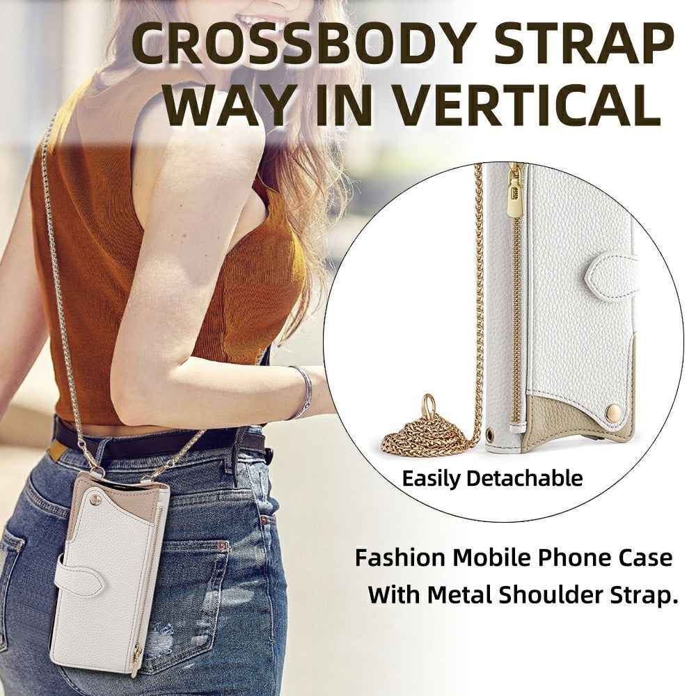 For Xiaomi 17 Pro Leather Case Wallet Stand Cover Irregular Tail Style with Chain Strap - White