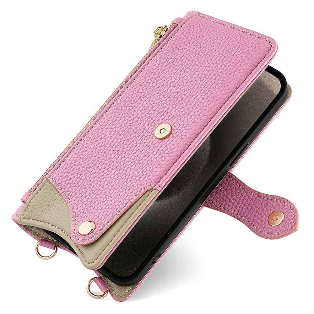 For Xiaomi 17 Pro Leather Case Wallet Stand Cover Irregular Tail Style with Chain Strap - Pink