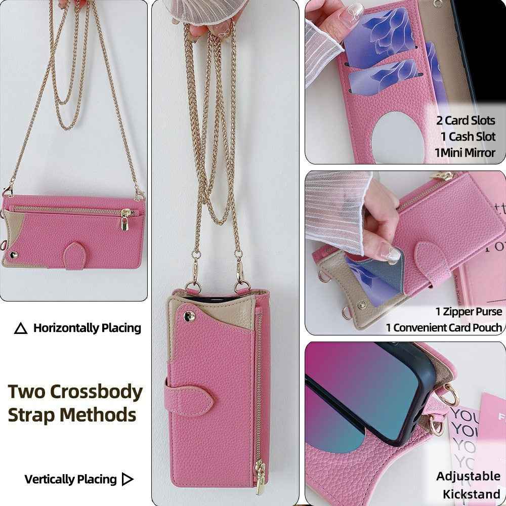 For Xiaomi 17 Pro Leather Case Wallet Stand Cover Irregular Tail Style with Chain Strap - Pink