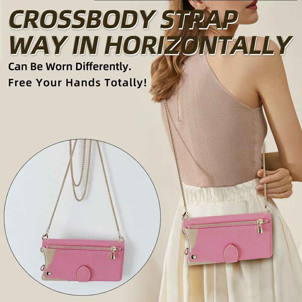 For Xiaomi 17 Pro Leather Case Wallet Stand Cover Irregular Tail Style with Chain Strap - Pink