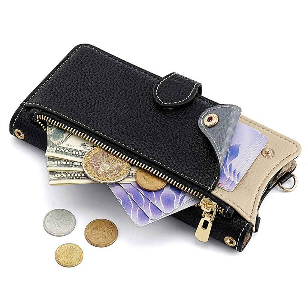 For Xiaomi 17 Pro Leather Case Wallet Stand Cover Irregular Tail Style with Chain Strap - Black