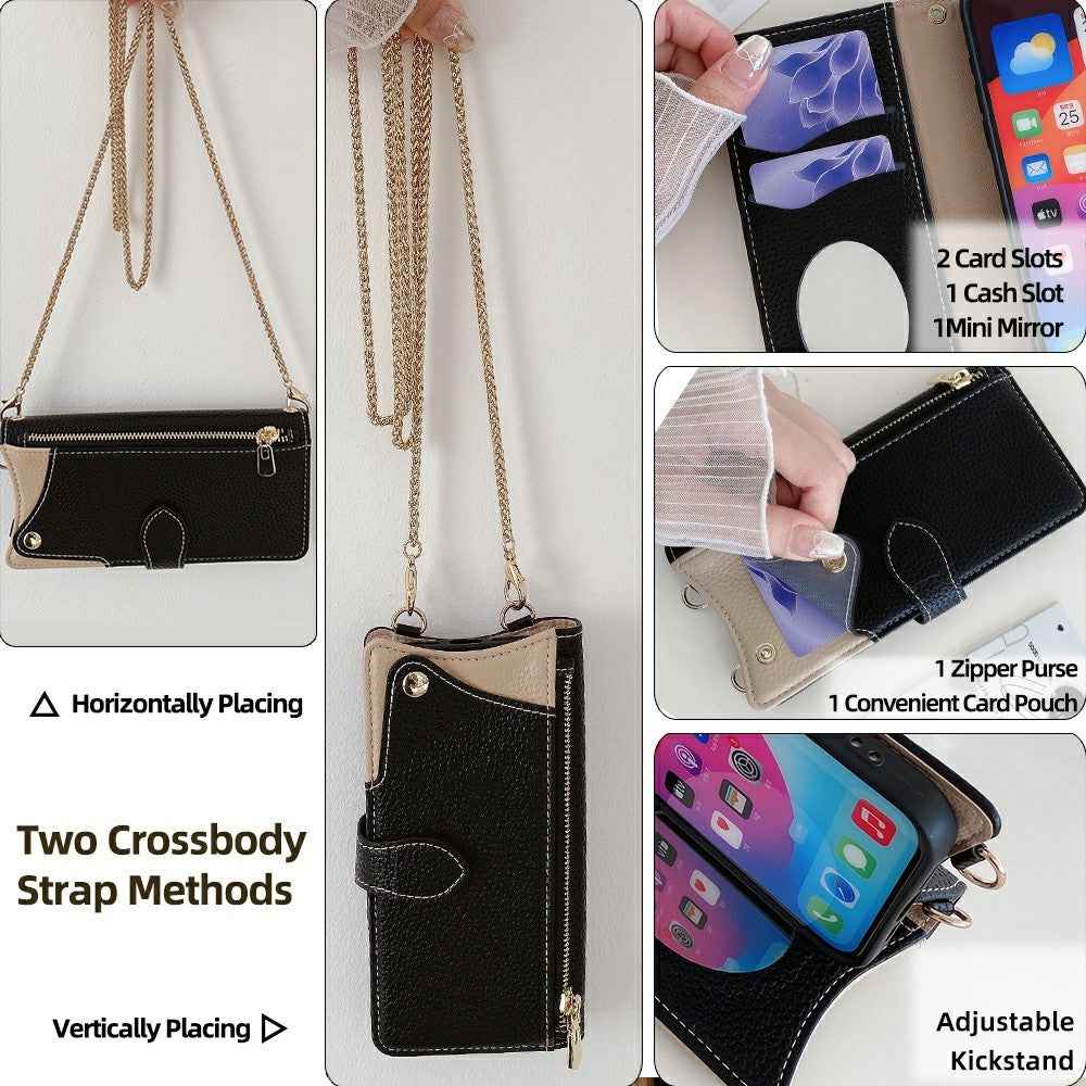 For Xiaomi 17 Pro Leather Case Wallet Stand Cover Irregular Tail Style with Chain Strap - Black