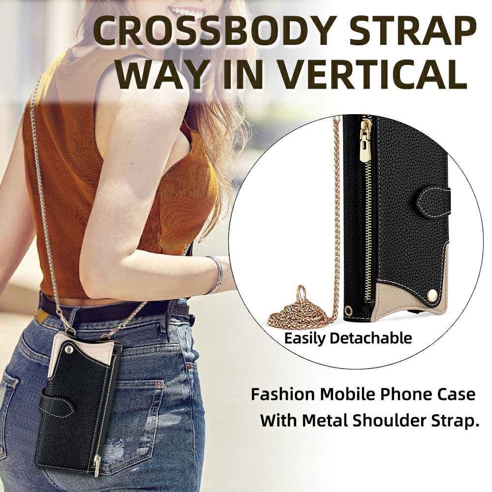 For Xiaomi 17 Pro Leather Case Wallet Stand Cover Irregular Tail Style with Chain Strap - Black