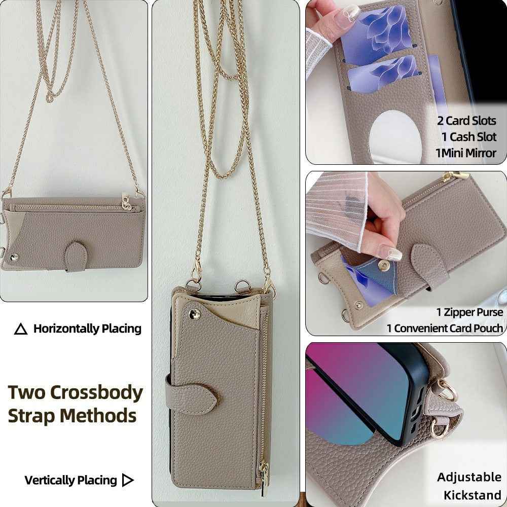 For Xiaomi 17 Pro Leather Case Wallet Stand Cover Irregular Tail Style with Chain Strap - Grey