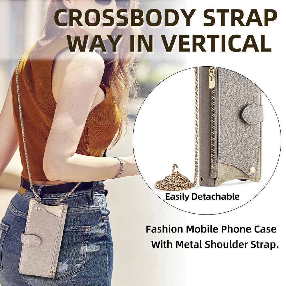 For Xiaomi 17 Pro Leather Case Wallet Stand Cover Irregular Tail Style with Chain Strap - Grey
