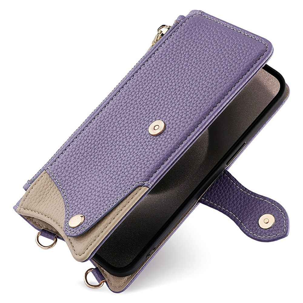 For Xiaomi 17 Pro Leather Case Wallet Stand Cover Irregular Tail Style with Chain Strap - Purple