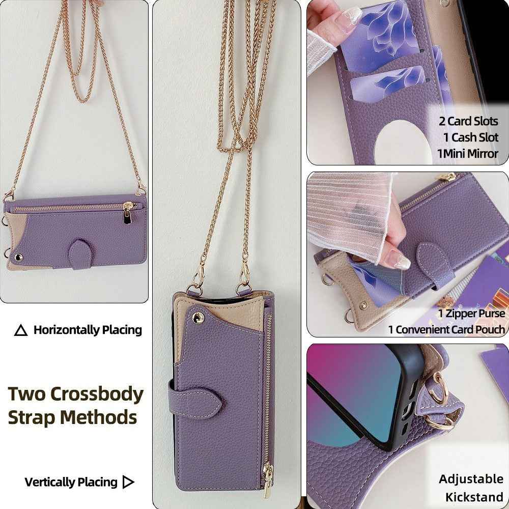 For Xiaomi 17 Pro Leather Case Wallet Stand Cover Irregular Tail Style with Chain Strap - Purple
