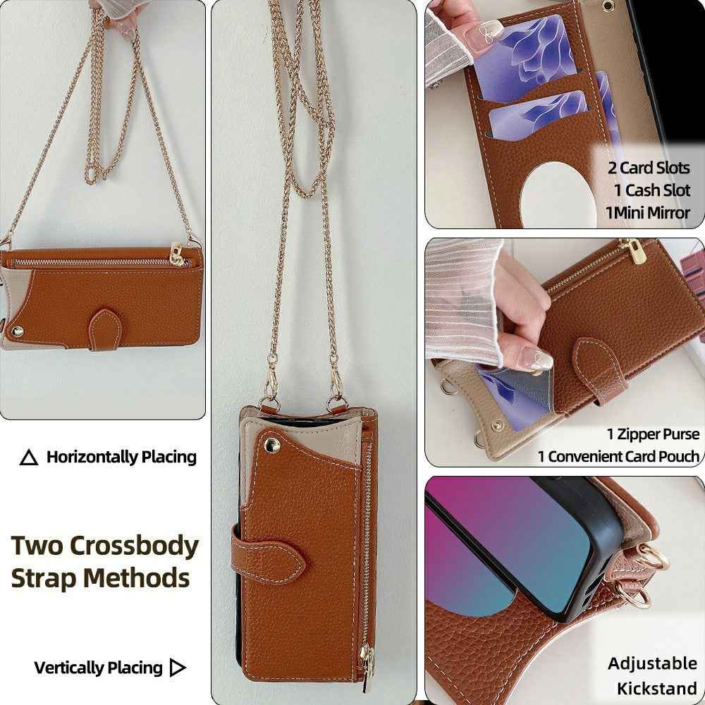 For Xiaomi 17 Pro Leather Case Wallet Stand Cover Irregular Tail Style with Chain Strap - Brown