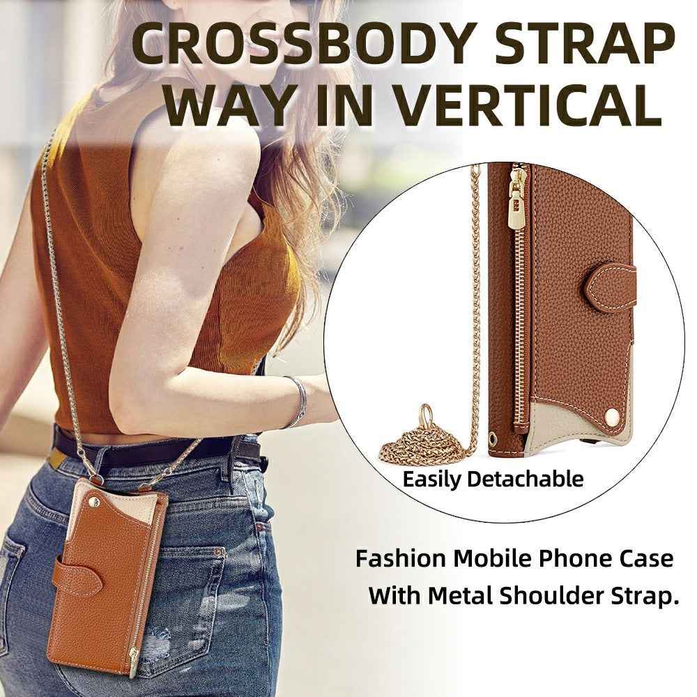 For Xiaomi 17 Pro Leather Case Wallet Stand Cover Irregular Tail Style with Chain Strap - Brown