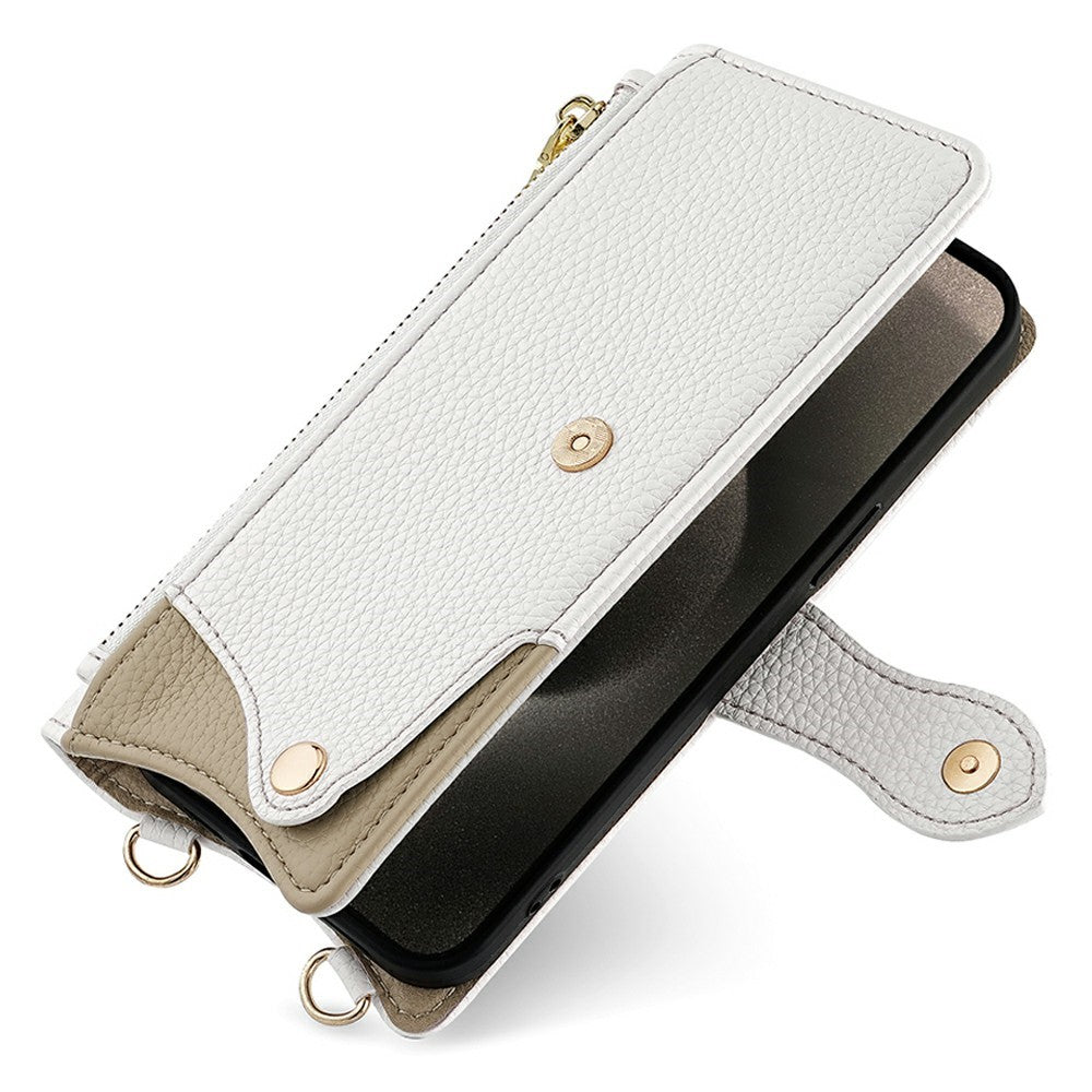 For Xiaomi 17 Pro Max Leather Case Wallet Stand Cover Irregular Tail Style with Chain Strap - White