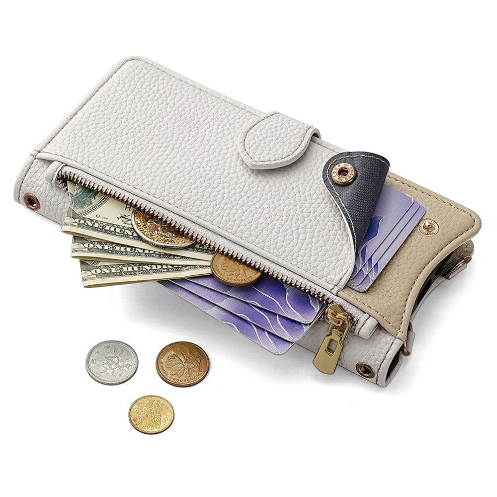 For Xiaomi 17 Pro Max Leather Case Wallet Stand Cover Irregular Tail Style with Chain Strap - White