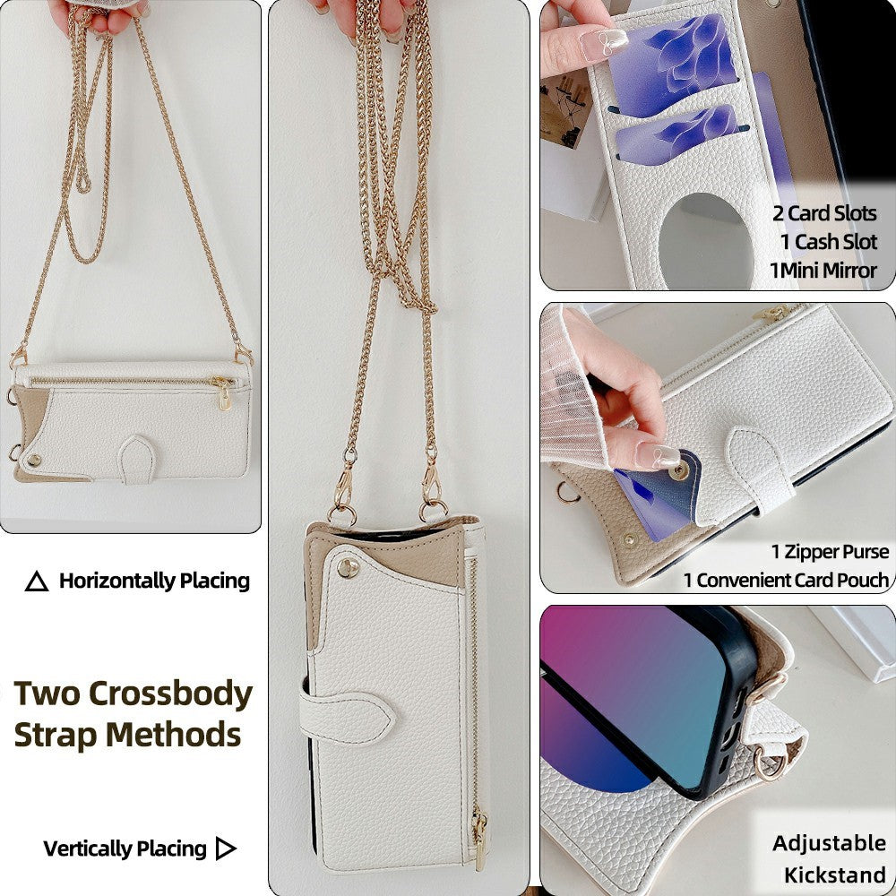 For Xiaomi 17 Pro Max Leather Case Wallet Stand Cover Irregular Tail Style with Chain Strap - White