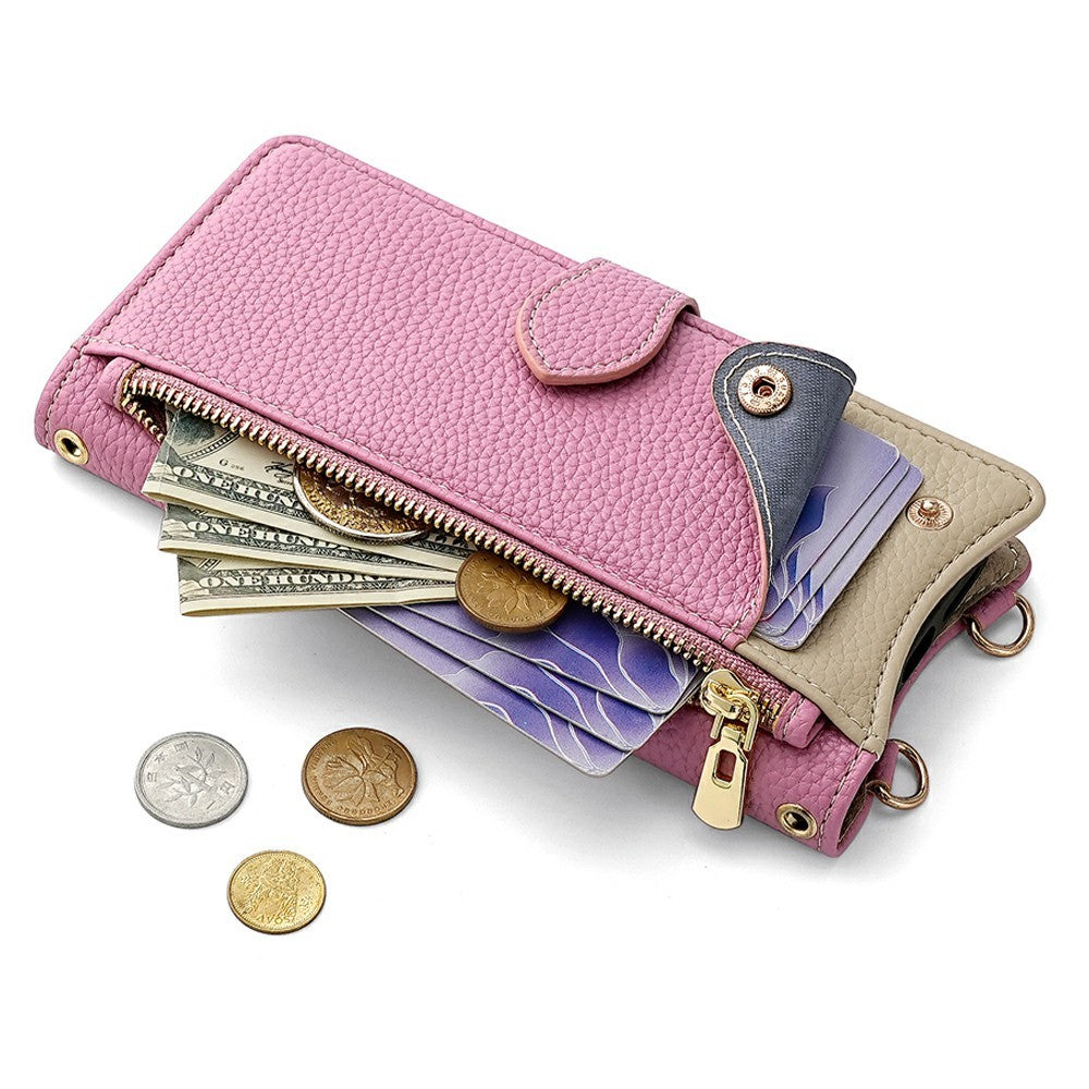 For Xiaomi 17 Pro Max Leather Case Wallet Stand Cover Irregular Tail Style with Chain Strap - Pink
