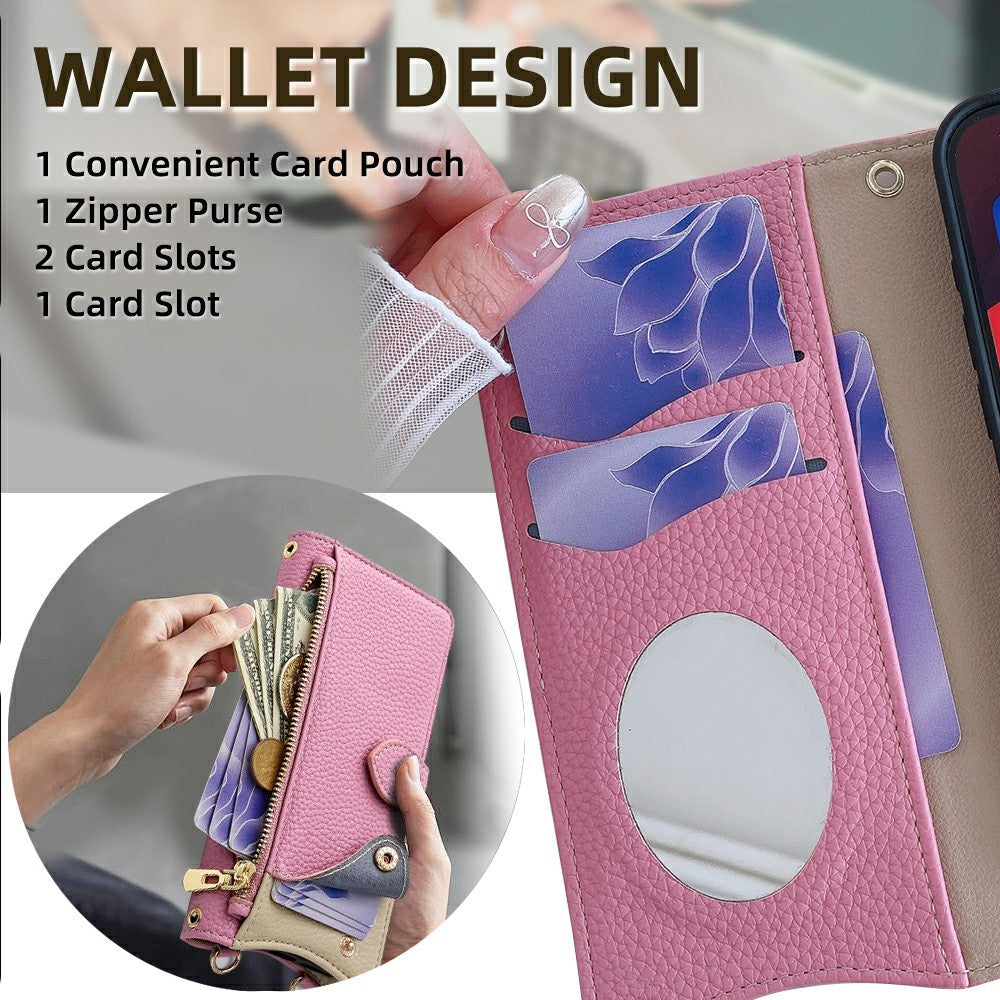 For Xiaomi 17 Pro Max Leather Case Wallet Stand Cover Irregular Tail Style with Chain Strap - Pink