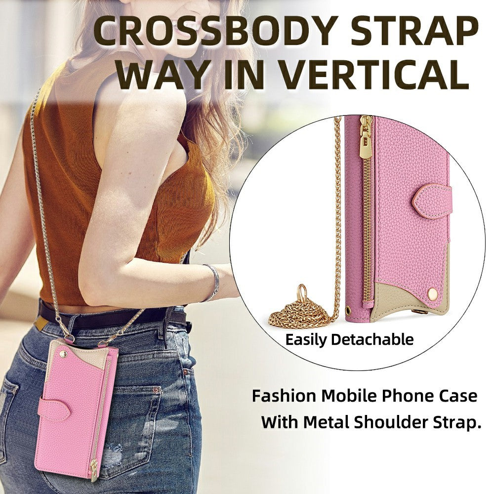 For Xiaomi 17 Pro Max Leather Case Wallet Stand Cover Irregular Tail Style with Chain Strap - Pink