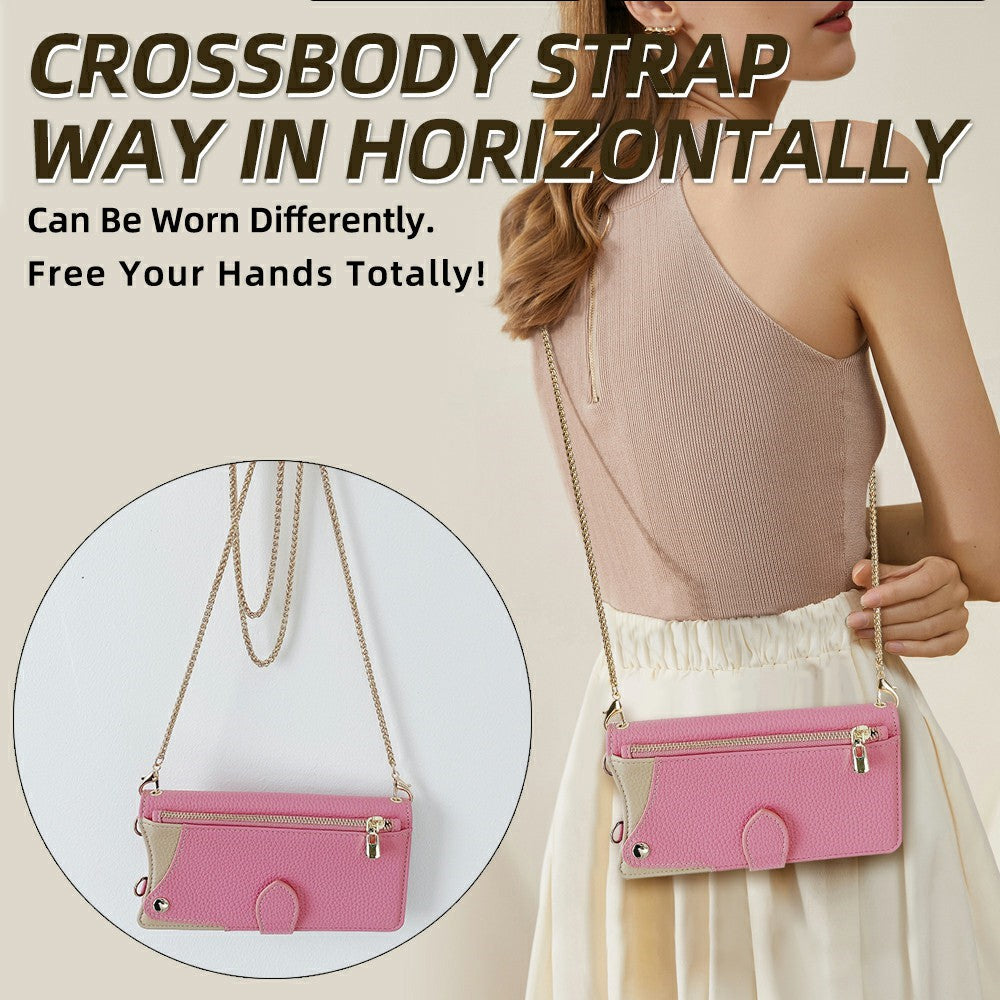 For Xiaomi 17 Pro Max Leather Case Wallet Stand Cover Irregular Tail Style with Chain Strap - Pink