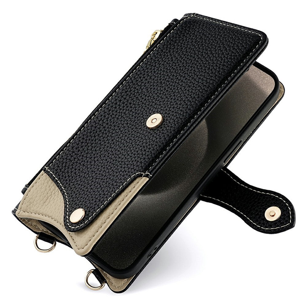 For Xiaomi 17 Pro Max Leather Case Wallet Stand Cover Irregular Tail Style with Chain Strap - Black