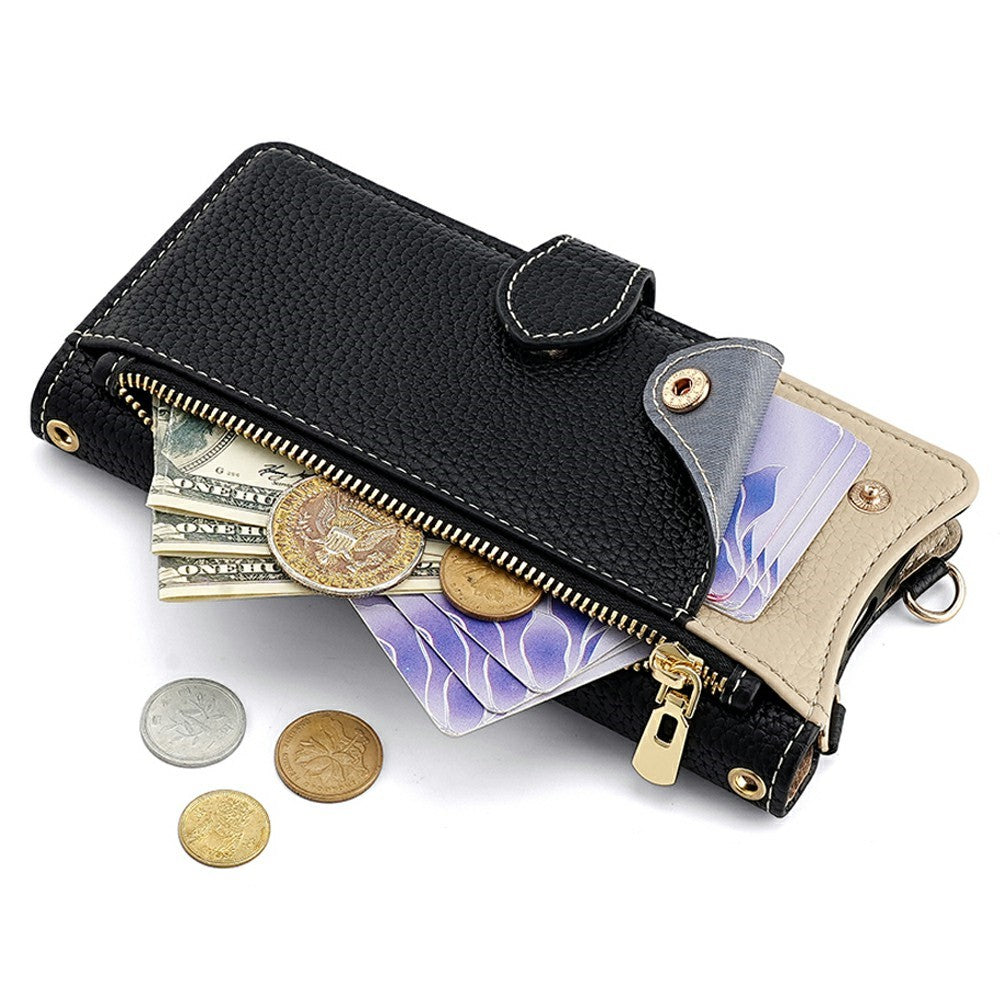 For Xiaomi 17 Pro Max Leather Case Wallet Stand Cover Irregular Tail Style with Chain Strap - Black