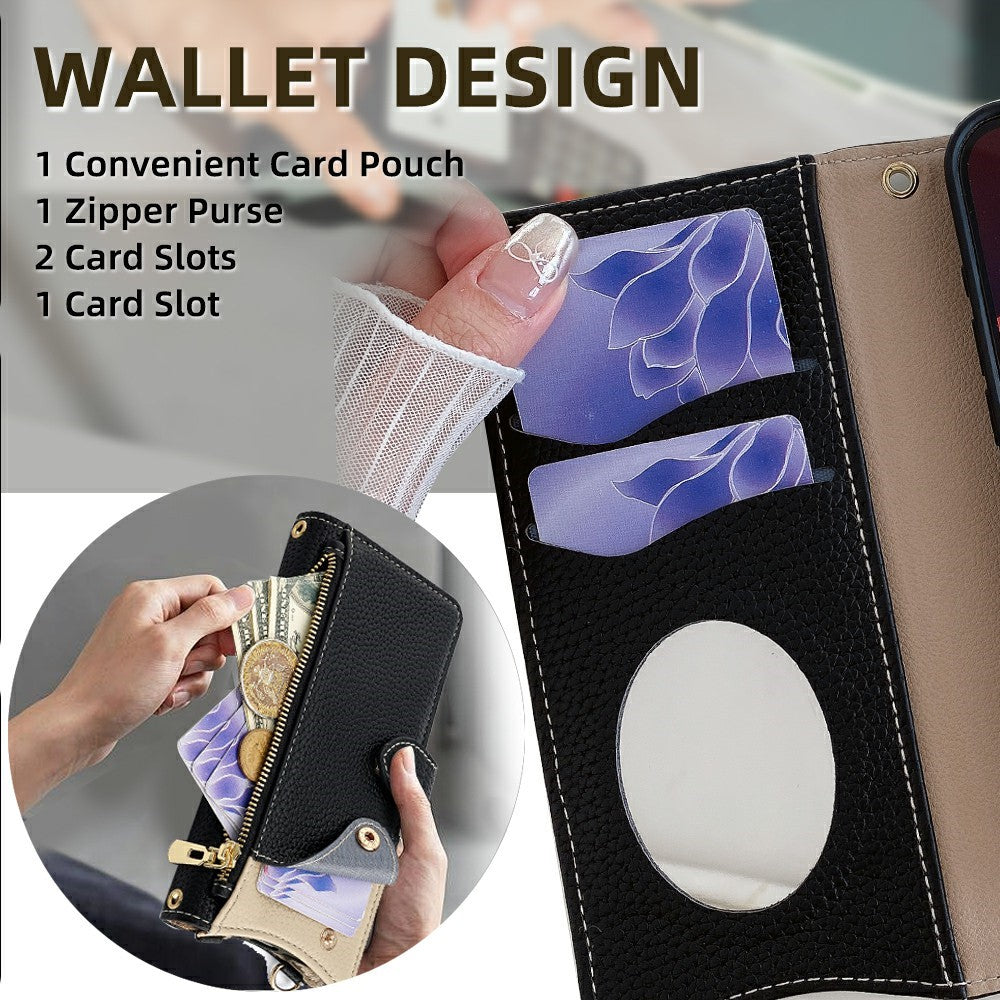 For Xiaomi 17 Pro Max Leather Case Wallet Stand Cover Irregular Tail Style with Chain Strap - Black
