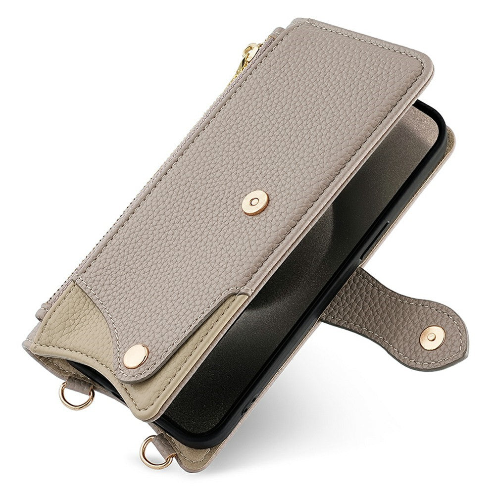 For Xiaomi 17 Pro Max Leather Case Wallet Stand Cover Irregular Tail Style with Chain Strap - Grey