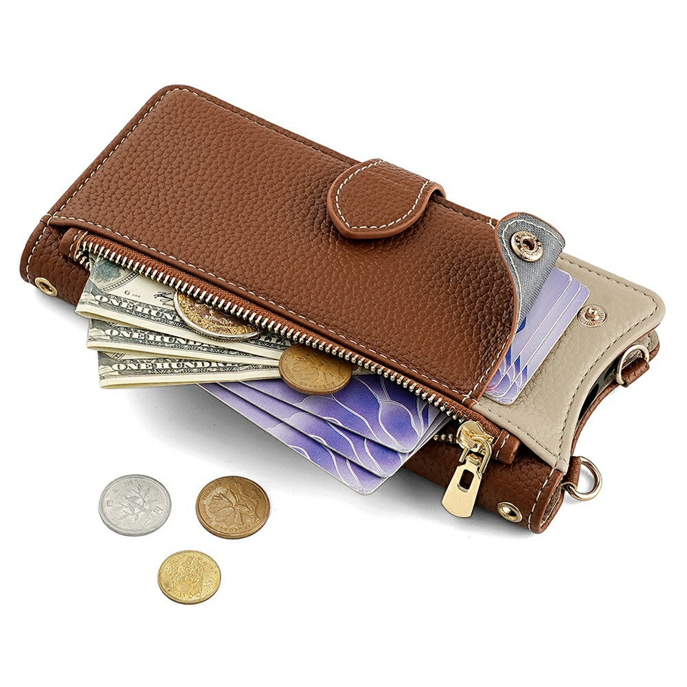 For Xiaomi 17 Pro Max Leather Case Wallet Stand Cover Irregular Tail Style with Chain Strap - Brown