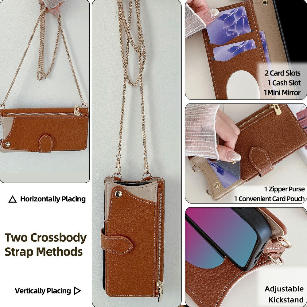 For Xiaomi 17 Pro Max Leather Case Wallet Stand Cover Irregular Tail Style with Chain Strap - Brown