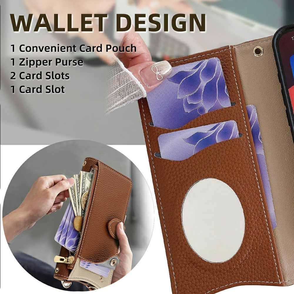 For Xiaomi 17 Pro Max Leather Case Wallet Stand Cover Irregular Tail Style with Chain Strap - Brown