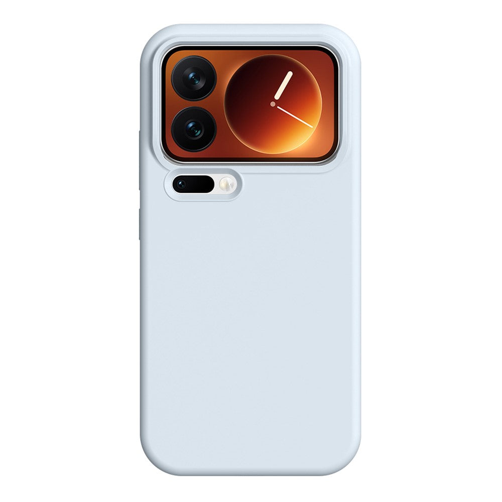 For Xiaomi 17 Pro Max Case Ultra Thin Liquid Silicone + PC Phone Cover with Camera Touch Control Button - Glacier Blue