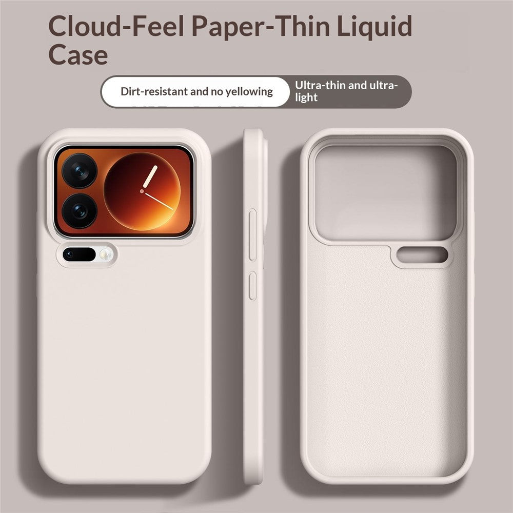 For Xiaomi 17 Pro Max Case Ultra Thin Liquid Silicone + PC Phone Cover with Camera Touch Control Button - Antique White