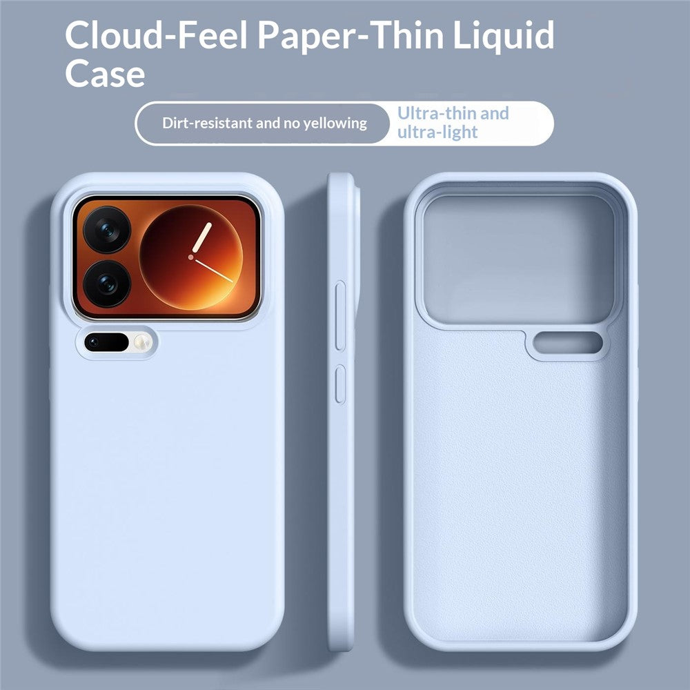 For Xiaomi 17 Pro Max Case Ultra Thin Liquid Silicone + PC Phone Cover with Camera Touch Control Button - Cloud Blue