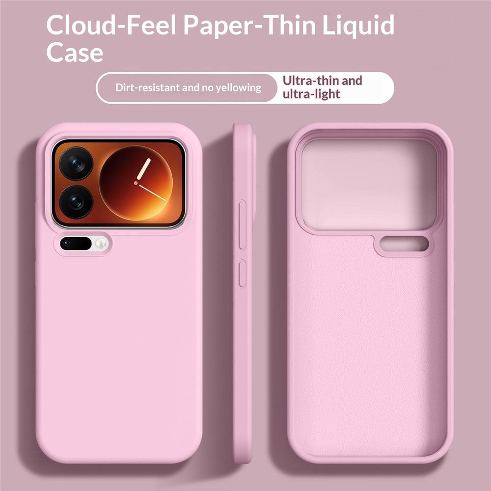 For Xiaomi 17 Pro Max Case Ultra Thin Liquid Silicone + PC Phone Cover with Camera Touch Control Button -  Sakura Pink