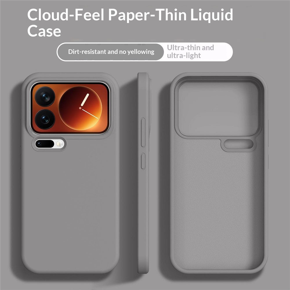 For Xiaomi 17 Pro Max Case Ultra Thin Liquid Silicone + PC Phone Cover with Camera Touch Control Button - Dark Grey