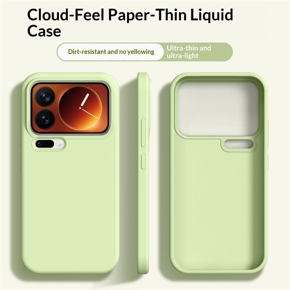 For Xiaomi 17 Pro Max Case Ultra Thin Liquid Silicone + PC Phone Cover with Camera Touch Control Button - Sage Green