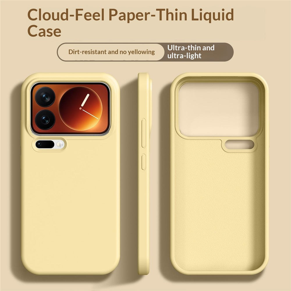 For Xiaomi 17 Pro Max Case Ultra Thin Liquid Silicone + PC Phone Cover with Camera Touch Control Button - Light Yellow