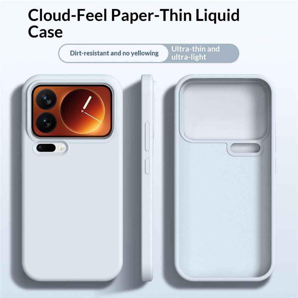 For Xiaomi 17 Pro Case Ultra Thin Liquid Silicone + PC Phone Cover with Camera Touch Control Button - Glacier Blue