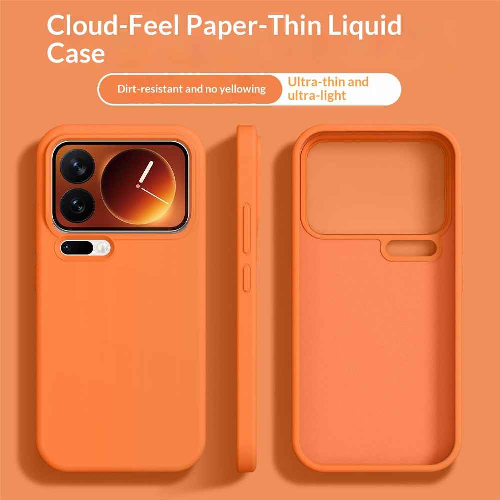 For Xiaomi 17 Pro Case Ultra Thin Liquid Silicone + PC Phone Cover with Camera Touch Control Button - Orange